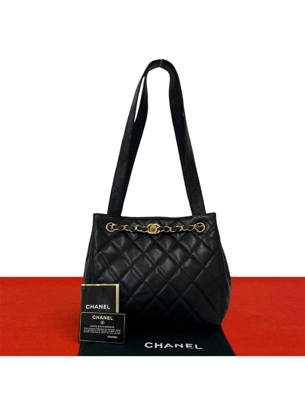Chanel Quilted CC Logo Caviar Leather Shoulder Bag Black